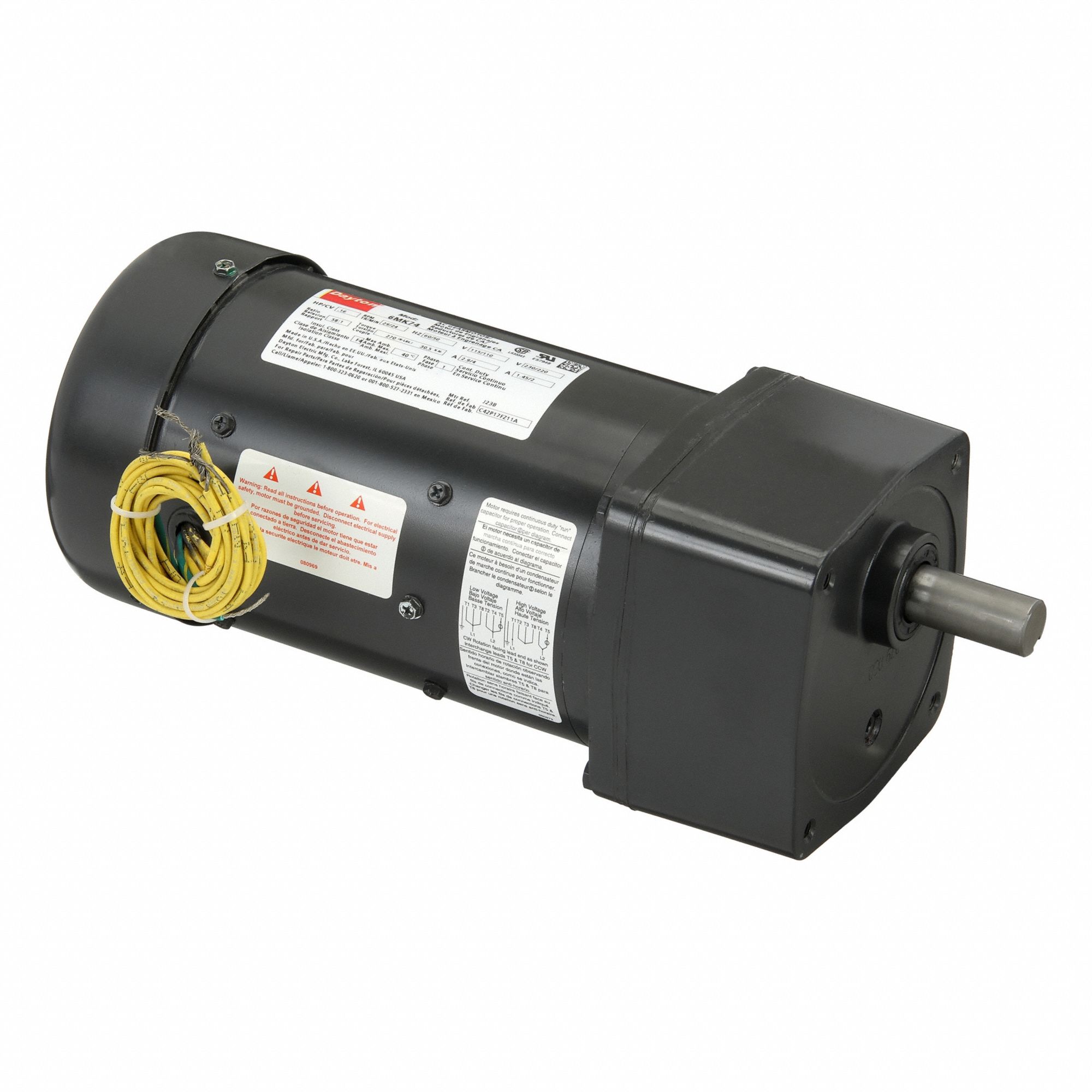 AC Gearmotor: Parallel, Single Output Shaft, PSC, TEFC, 29 RPM, 270 in-lb Max Torque, CW/CCW