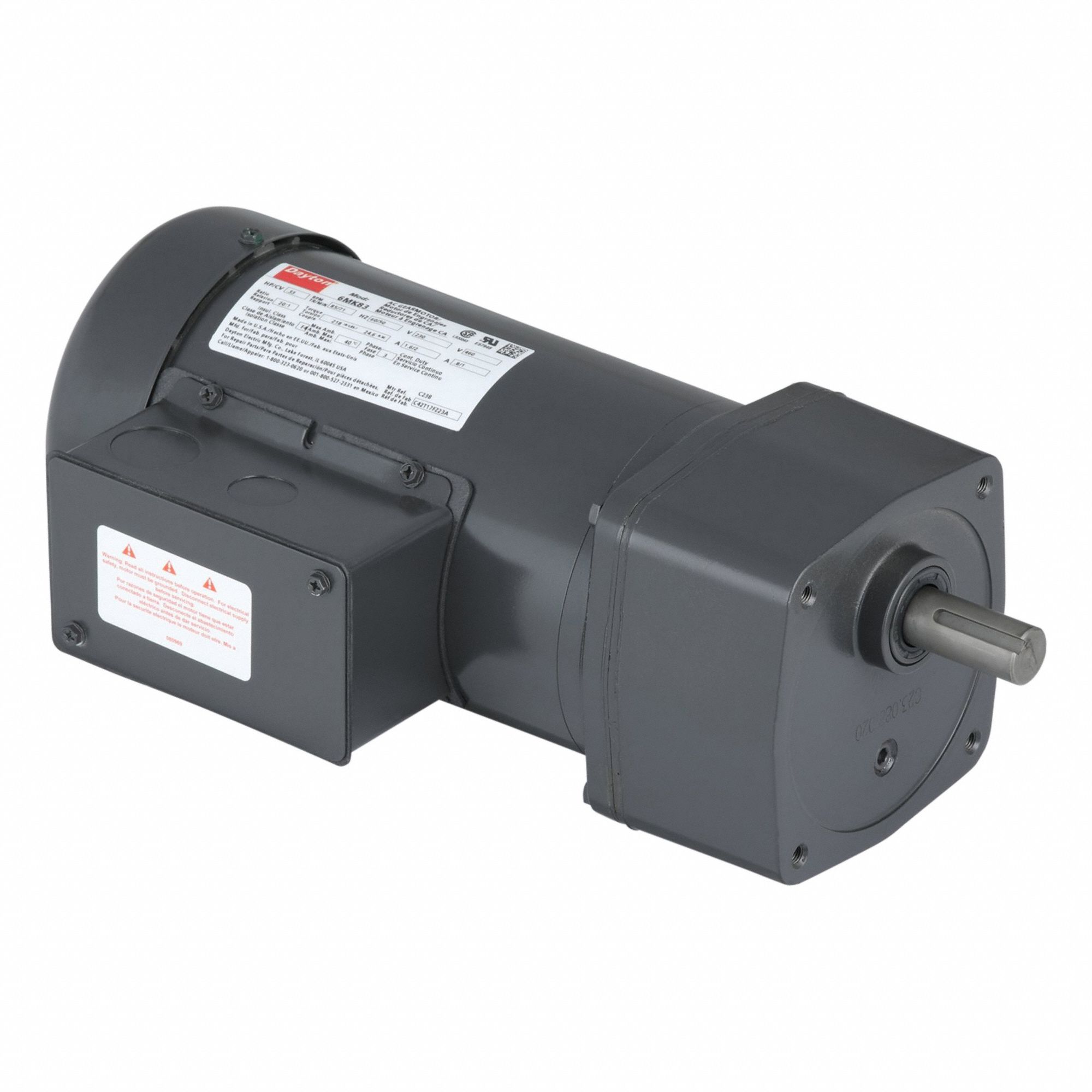 AC Gearmotor: Parallel, Single Output Shaft, 3-Phase, TEFC, 85 RPM, 218 in-lb Max Torque
