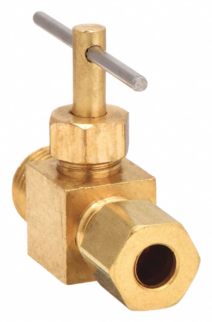 Needle Valve: Inline Valve Body, Brass, 1/4 in Pipe Size, Compression x MNPT, Male