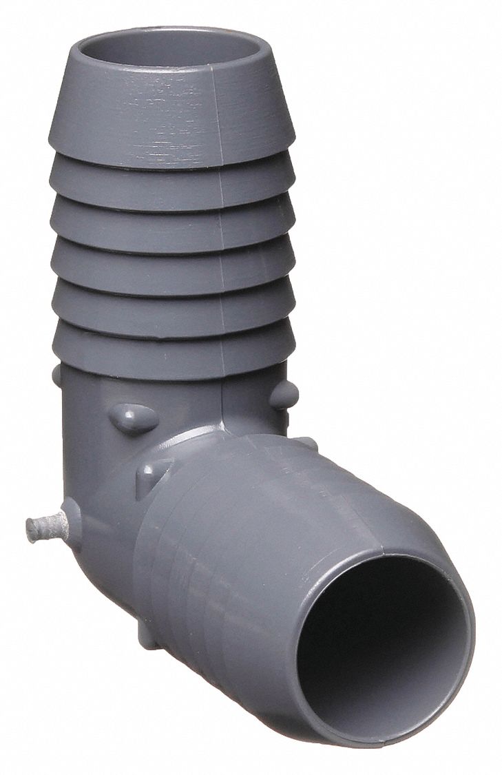 90 °  INSERT ELBOW: ½ IN X ½ IN FITTING, MALE INSERT X MALE INSERT, 200 PSI, GREY