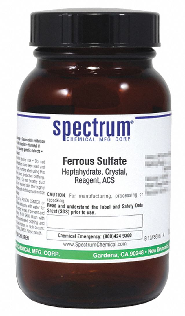Ferrous Sulfate - Heptahydrate: ACS, 125 g, 7782-63-0, Reagent, Powder, Bottle, Amber Glass, 1