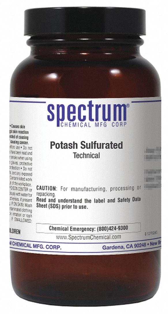 Potash Sulfurated: Lab, 125 g, 39365-88-3, 1000 ppm, Reagent, Powder, Bottle, Amber Glass, 1