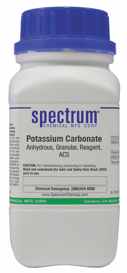 Potassium Carbonate - Anhydrous: ACS, 500 g, 584-08-7, Reagent, Powder, Bottle, Plastic, 1