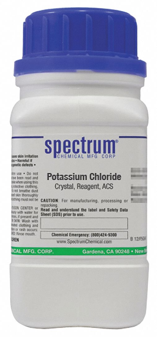 Potassium Chloride: ACS, 125 g, 7447-40-7, Reagent, Powder, Bottle, Plastic, 24 mo Shelf Life, 1