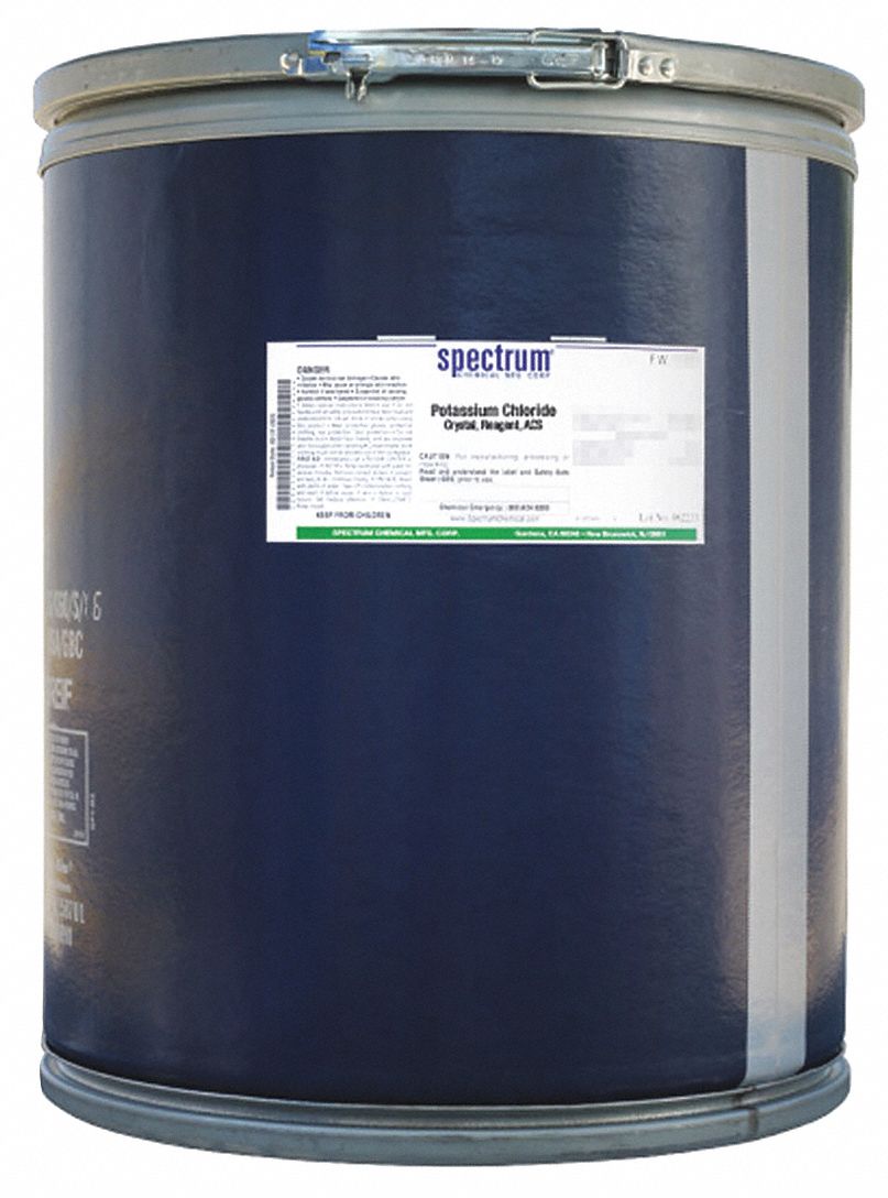 Potassium Chloride: ACS, 50 kg, 7447-40-7, Reagent, Powder, Drum, Fiberboard, 24 mo Shelf Life, 1