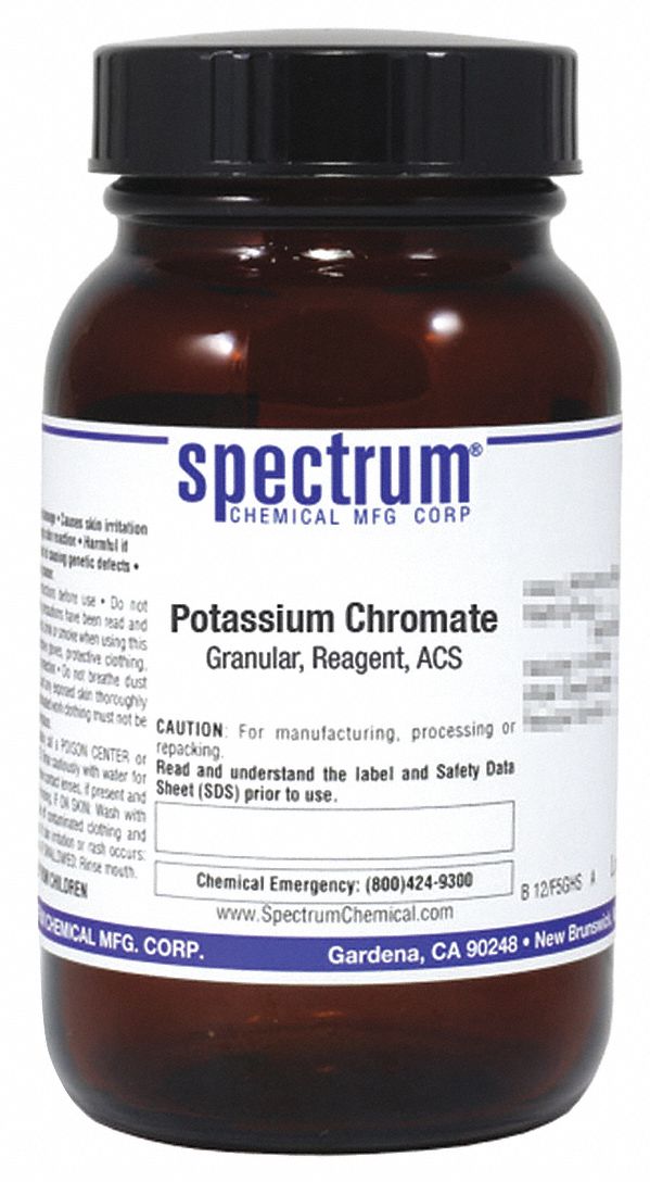 Potassium Chromate: ACS, 125 g, 7789-00-6, Reagent, Powder, Bottle, Amber Glass, 24 mo Shelf Life, 1