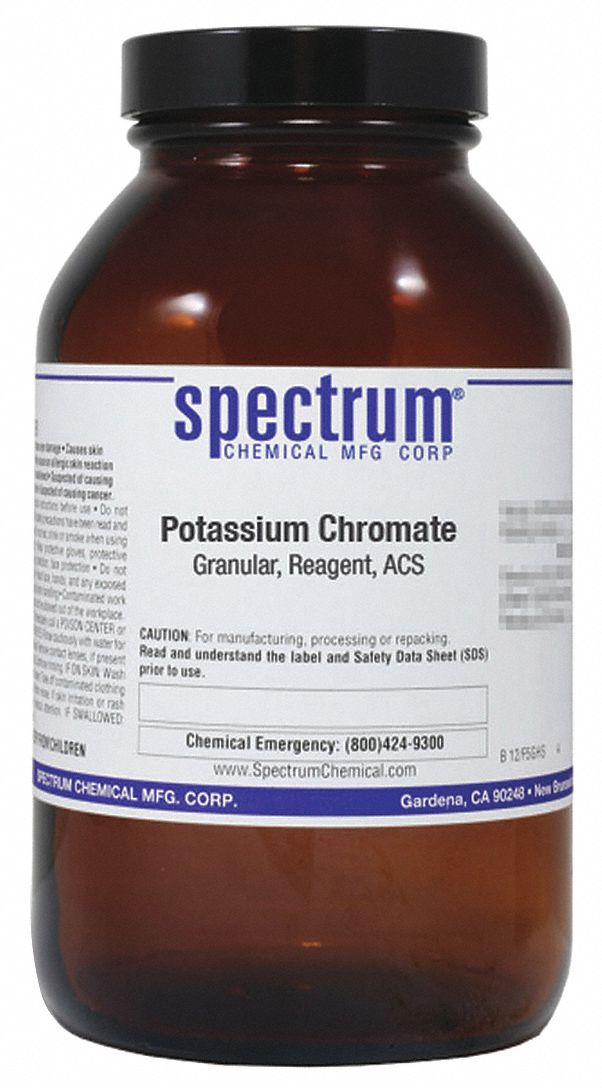 Potassium Chromate: ACS, 500 g, 7789-00-6, Reagent, Powder, Bottle, Amber Glass, 24 mo Shelf Life, 1