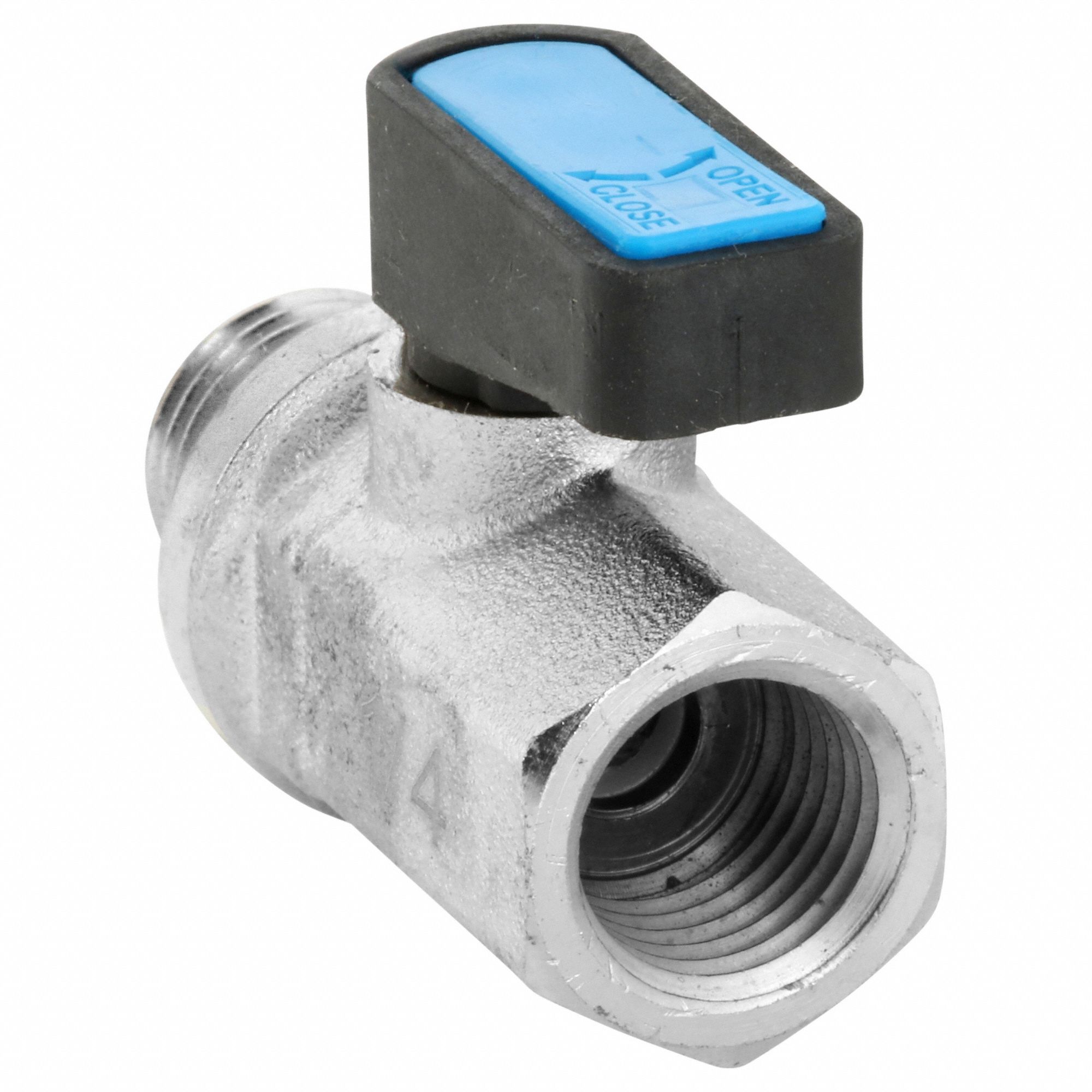 Manual Two-Way Ball Valve: 1/4 in, Nickel-Plated Brass, Straight, MNPT x FNPT, Wedge