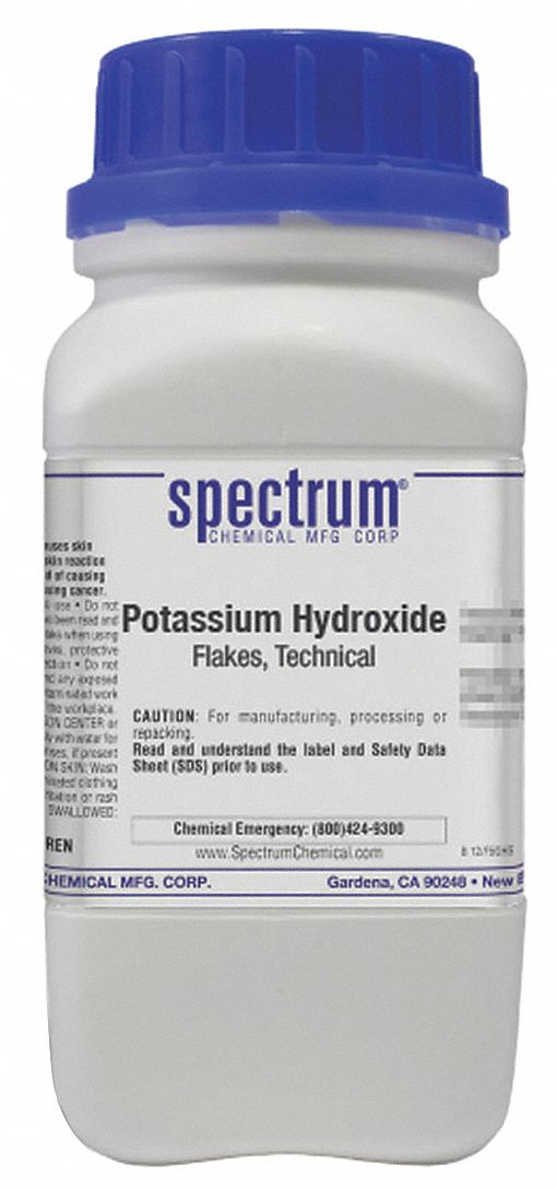 Potassium Hydroxide: Lab, 500 g, 1310-58-3, Inorganic, Powder, Bottle, Plastic, 24 mo Shelf Life, 1