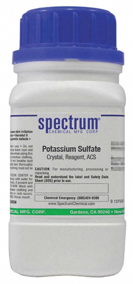 Potassium Sulfate: ACS, 125 g, 7778-80-5, Reagent, Powder, Bottle, Plastic, 24 mo Shelf Life, 1