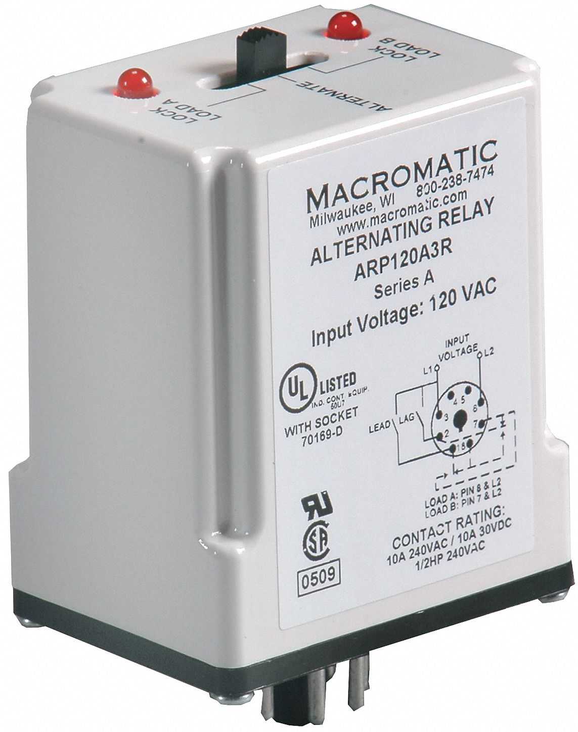 MACROMATIC Alternating Relay, 120V AC, 10A 240V, 10A 28V, Octal