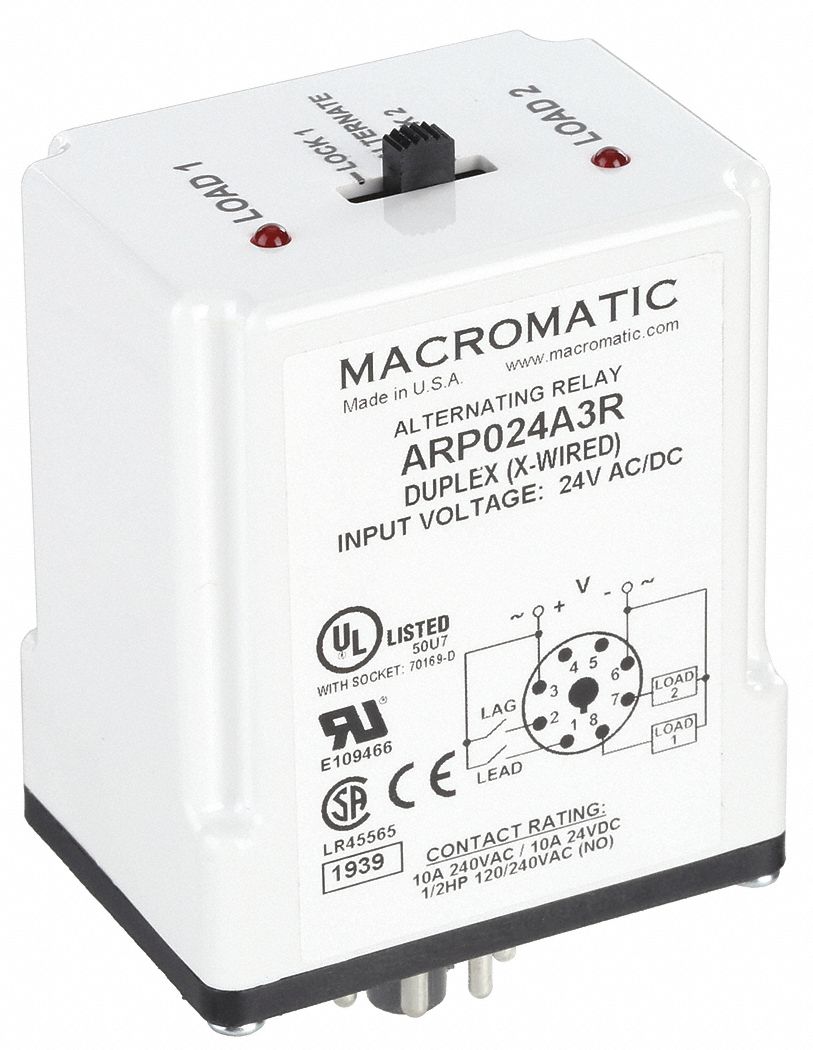 Alternating Relay: Socket Mount, 24V AC/DC, 8 Pin, DPDT