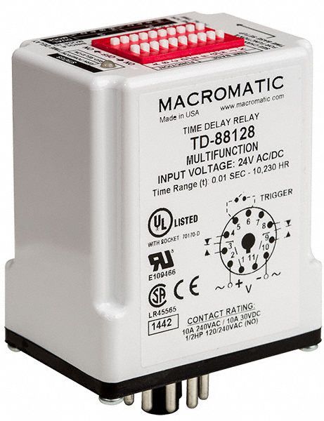 MACROMATIC TD-88168 MultiFunTimeDelayRelay, 24VAC, 8Pins 6MPP4