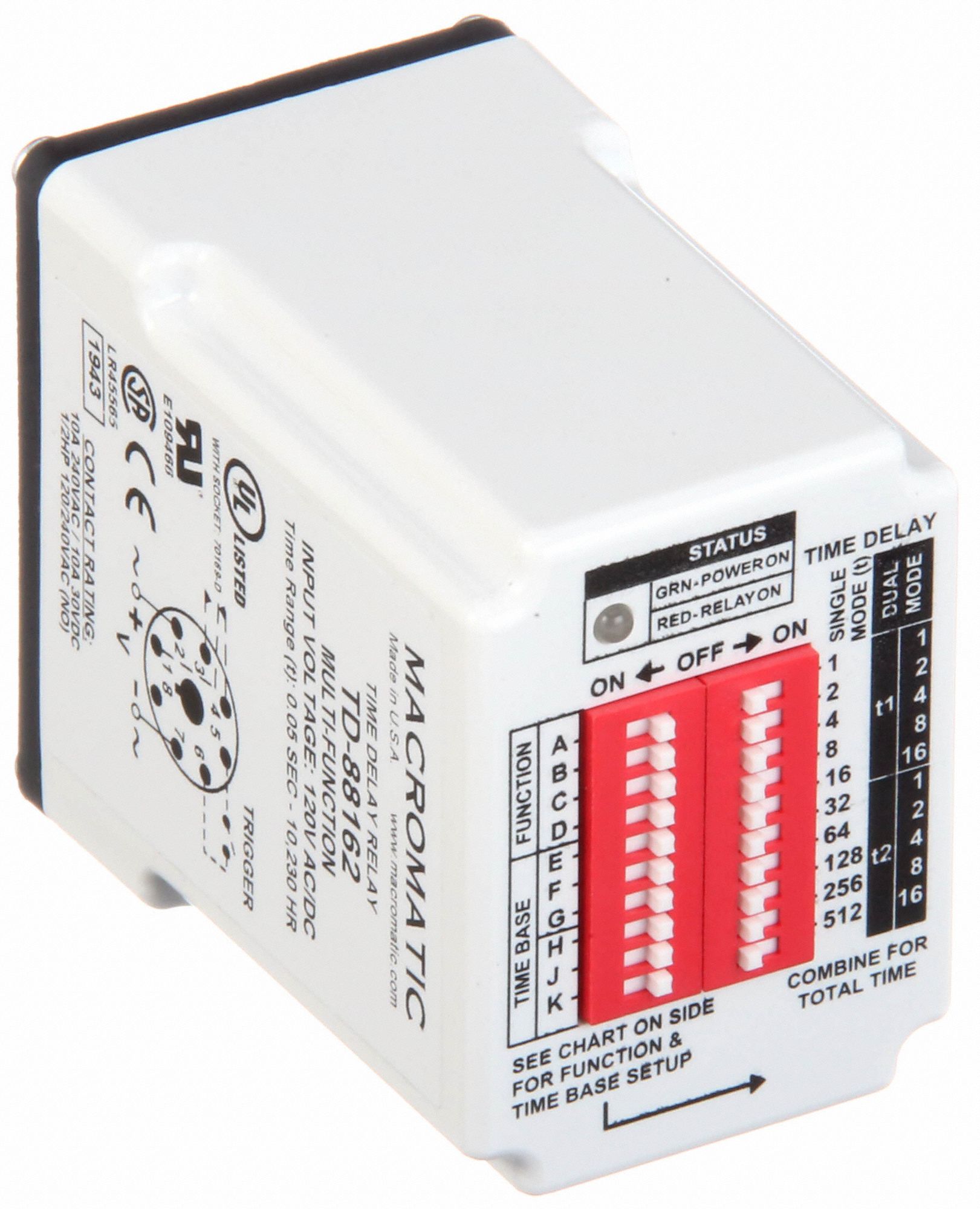 MACROMATIC MultiFunction Time Delay Relay 8 Pins Relay, Dip Switch