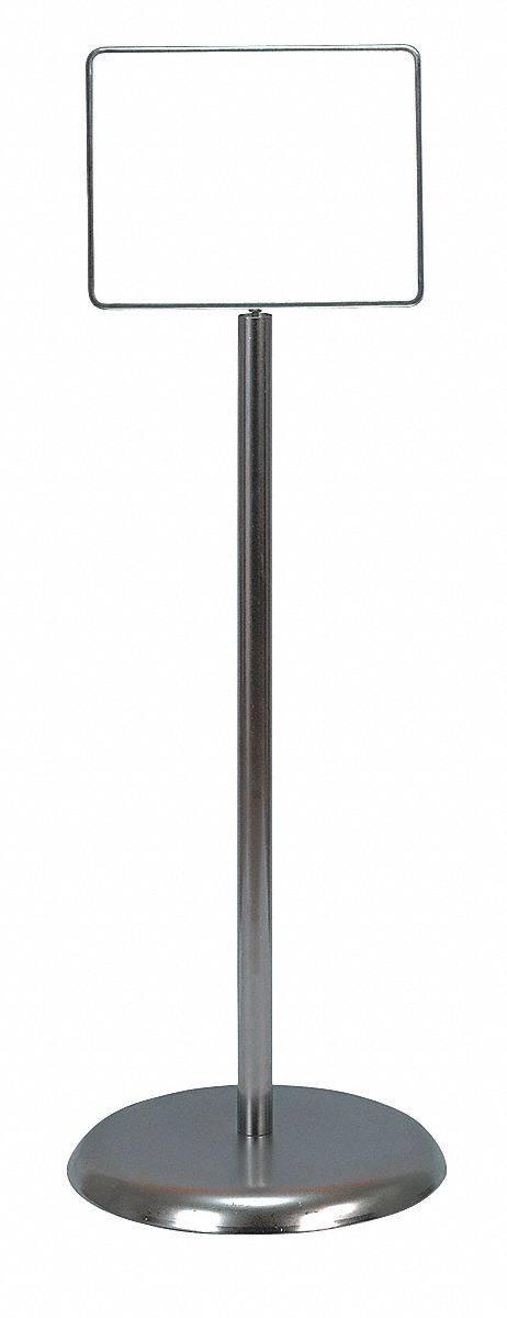 FLOOR SIGN HOLDER, METAL, 36 IN H, SILVER, 11 IN COMPATIBLE SHEET H