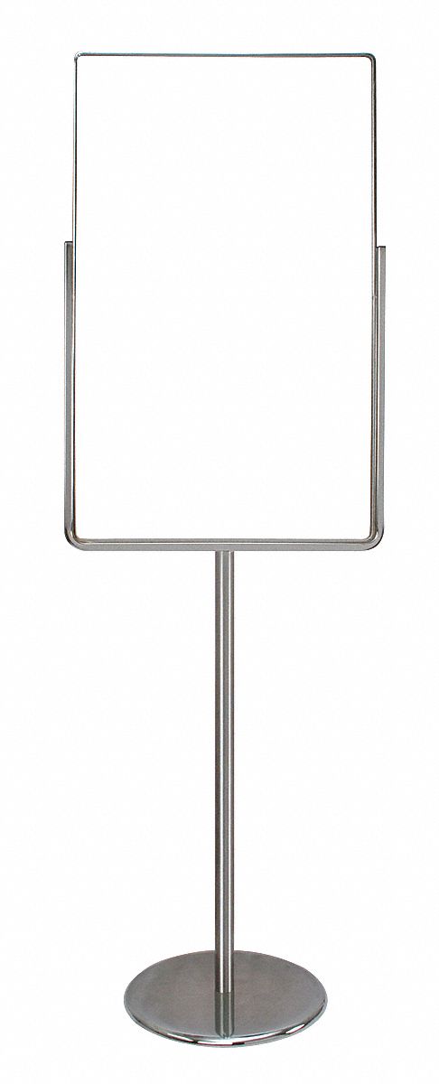 Floor Sign Holder: Metal, 72 in Ht, Silver, 36 in Compatible Sheet Ht