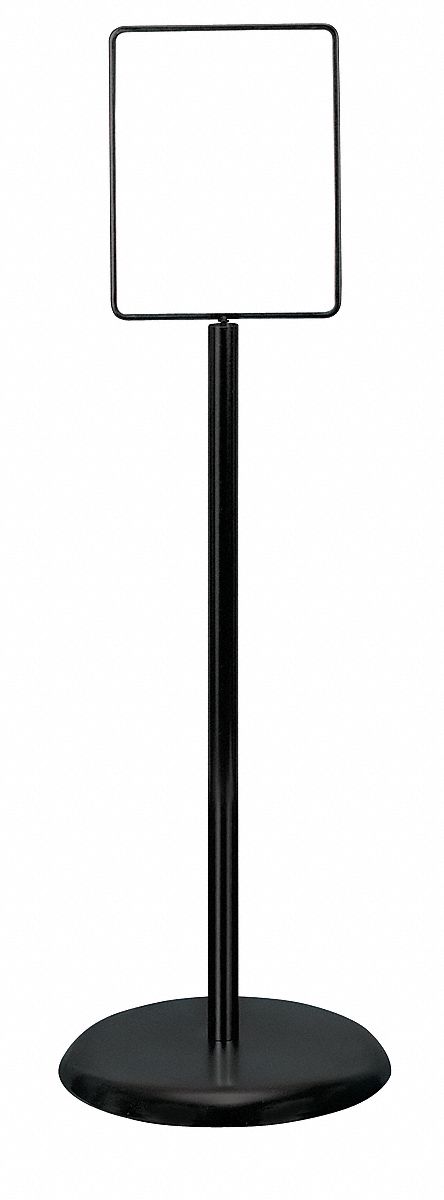 Floor Sign Holder: Metal, 36 in Ht, Black, 11 in Compatible Sheet Ht