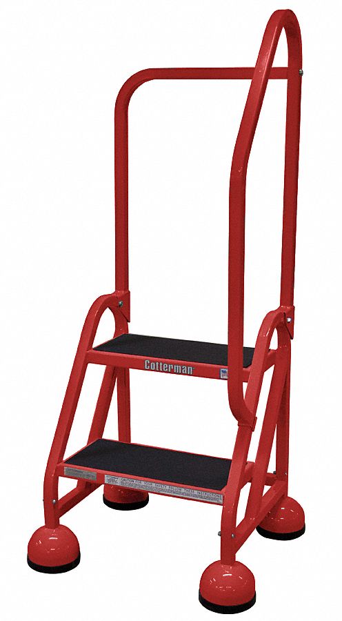 Rolling Ladder: 1.5 ft Platform Ht, Partially Assembled, Steel, Wt-Actuated Auto-Lock