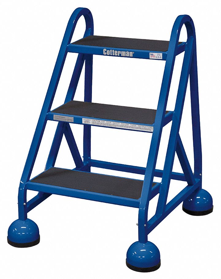 Step Stool: 2.3 ft Overall Ht, 450 lb Load Cap, 3 Steps, Steel, 2.3 ft Standing Ht