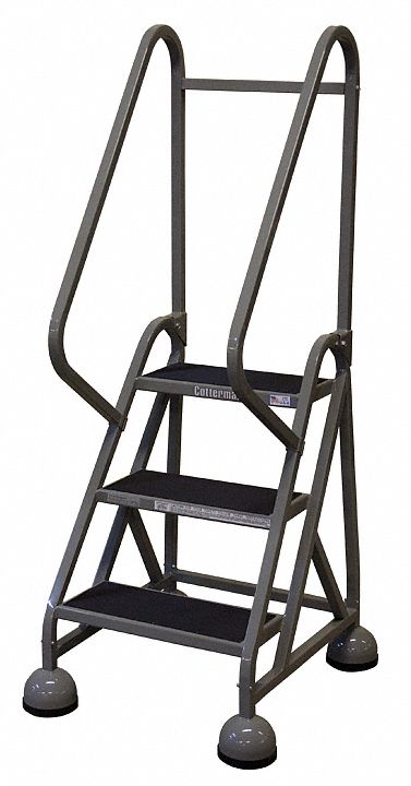 Rolling Ladder: 2.3 ft Platform Ht, Partially Assembled, Steel, Wt-Actuated Auto-Lock