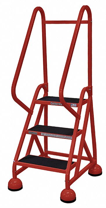 Rolling Ladder: 2.3 ft Platform Ht, Partially Assembled, Steel, Wt-Actuated Auto-Lock