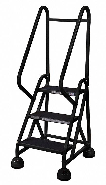 Rolling Ladder: 2.3 ft Platform Ht, Partially Assembled, Steel, Wt-Actuated Auto-Lock