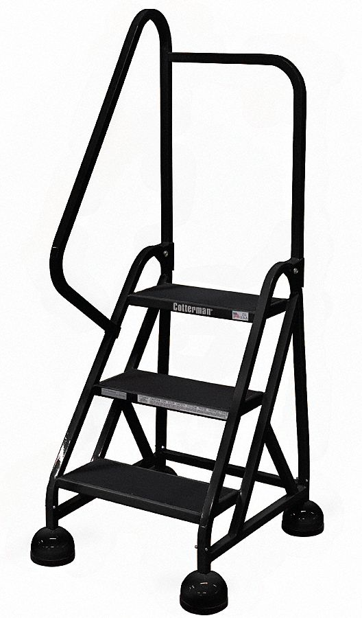 Rolling Ladder: 2.3 ft Platform Ht, Partially Assembled, Steel, Wt-Actuated Auto-Lock