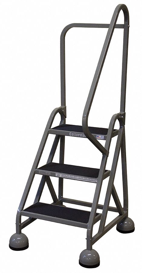 Rolling Ladder: 2.3 ft Platform Ht, Partially Assembled, Steel, Wt-Actuated Auto-Lock