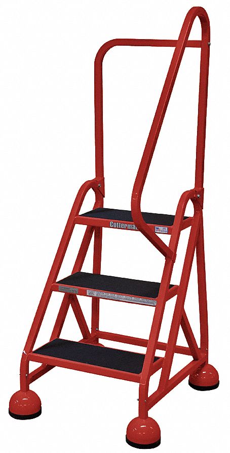 Rolling Ladder: 2.3 ft Platform Ht, Partially Assembled, Steel, Wt-Actuated Auto-Lock