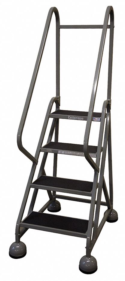 Rolling Ladder: 3 ft Platform Ht, Partially Assembled, Steel, Wt-Actuated Auto-Lock