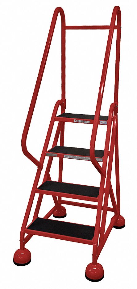 Rolling Ladder: 3 ft Platform Ht, Partially Assembled, Steel, Wt-Actuated Auto-Lock