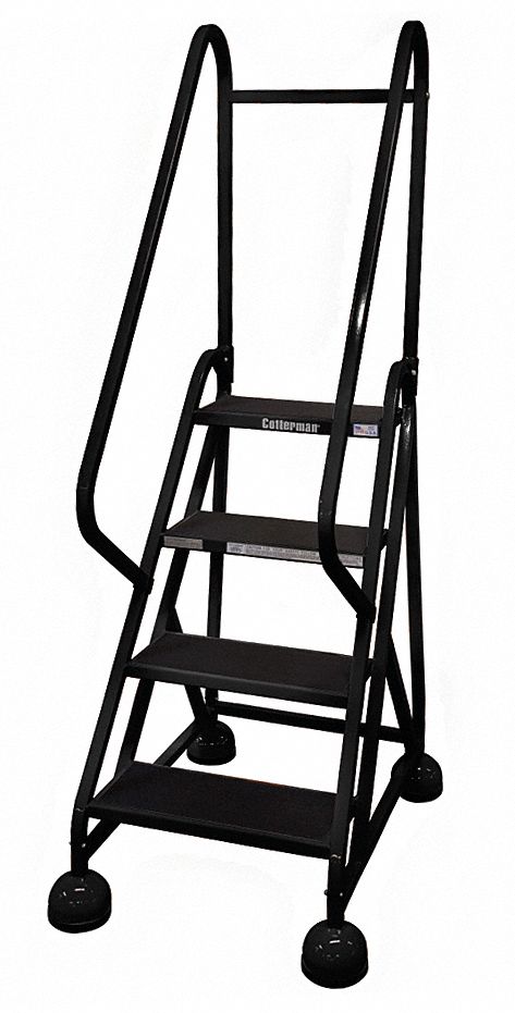 Rolling Ladder: 3 ft Platform Ht, Partially Assembled, Steel, Wt-Actuated Auto-Lock