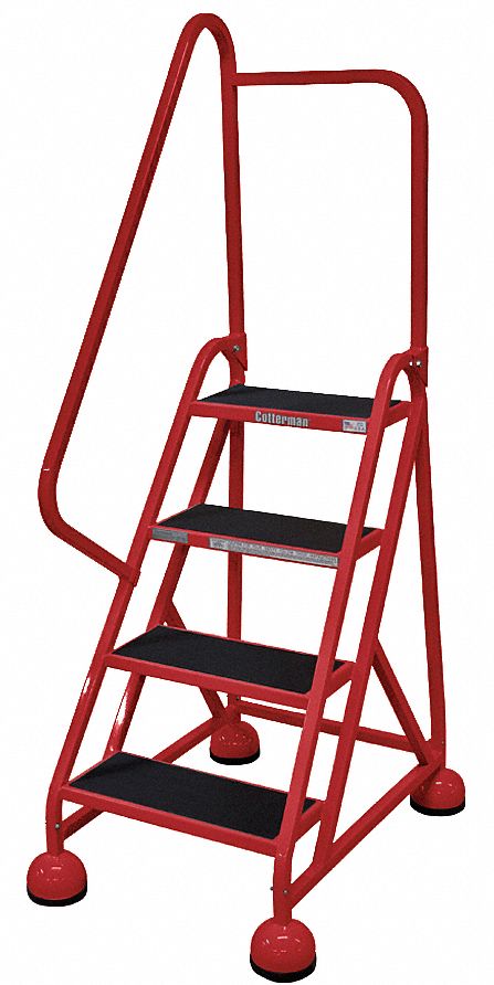Rolling Ladder: 3 ft Platform Ht, Partially Assembled, Steel, Wt-Actuated Auto-Lock