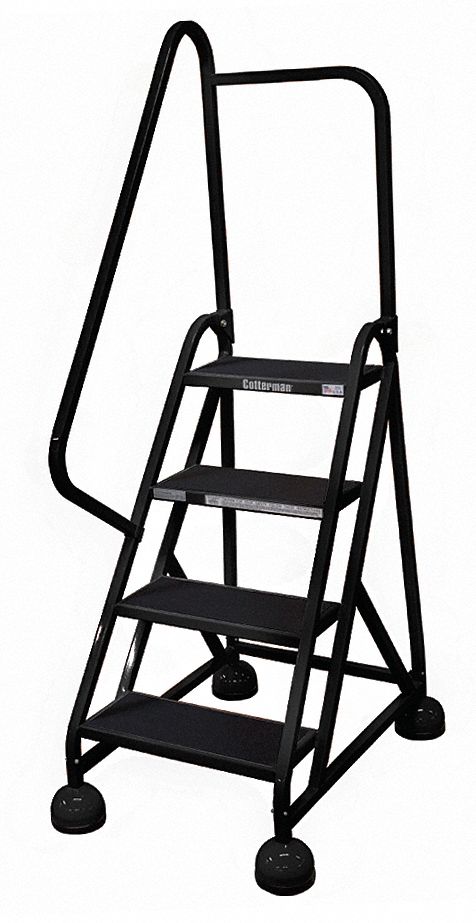 Rolling Ladder: 3 ft Platform Ht, Partially Assembled, Steel, Wt-Actuated Auto-Lock