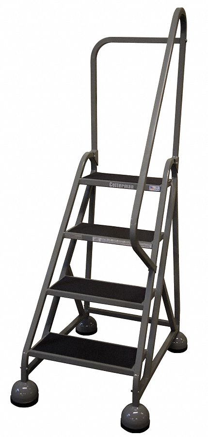 Rolling Ladder: 3 ft Platform Ht, Partially Assembled, Steel, Wt-Actuated Auto-Lock