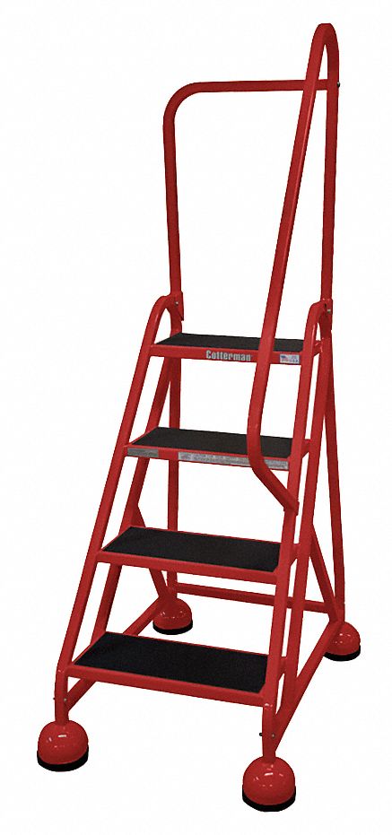 Rolling Ladder: 3 ft Platform Ht, Partially Assembled, Steel, Wt-Actuated Auto-Lock