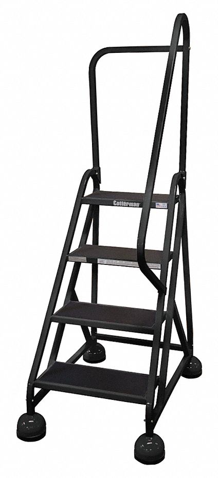 Rolling Ladder: 3 ft Platform Ht, Partially Assembled, Steel, Wt-Actuated Auto-Lock