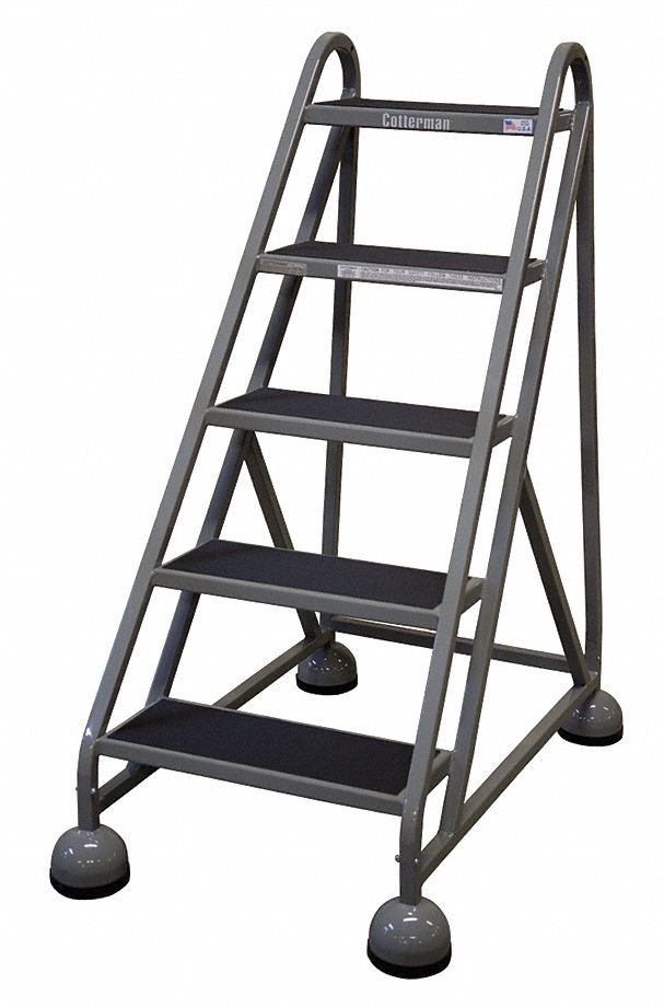 Rolling Ladder: 3.8 ft Platform Ht, Partially Assembled, Steel, Wt-Actuated Auto-Lock