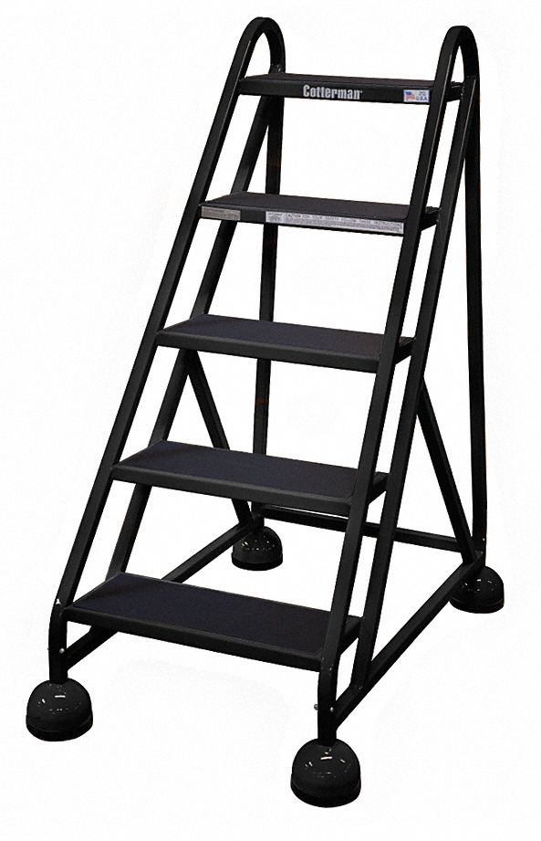 Rolling Ladder: 3.8 ft Platform Ht, Partially Assembled, Steel, Wt-Actuated Auto-Lock