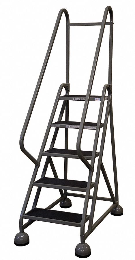 Rolling Ladder: 3.8 ft Platform Ht, Partially Assembled, Steel, Wt-Actuated Auto-Lock