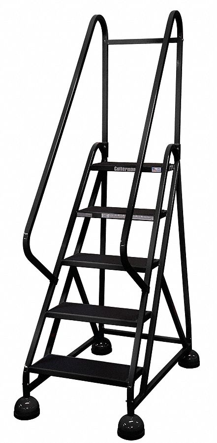 Rolling Ladder: 3.8 ft Platform Ht, Partially Assembled, Steel, Wt-Actuated Auto-Lock