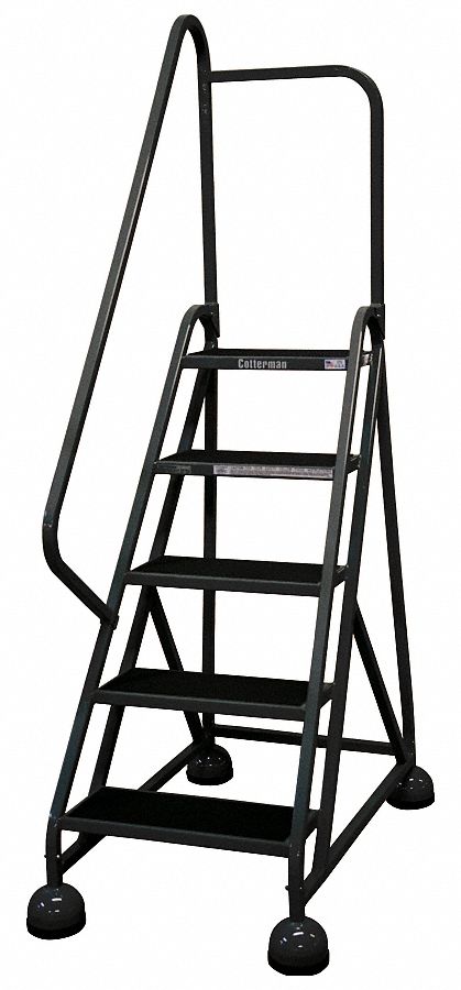 Rolling Ladder: 3.8 ft Platform Ht, Partially Assembled, Steel, Wt-Actuated Auto-Lock