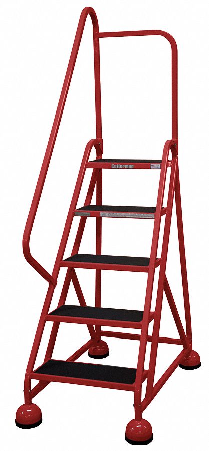 Rolling Ladder: 3.8 ft Platform Ht, Partially Assembled, Steel, Wt-Actuated Auto-Lock