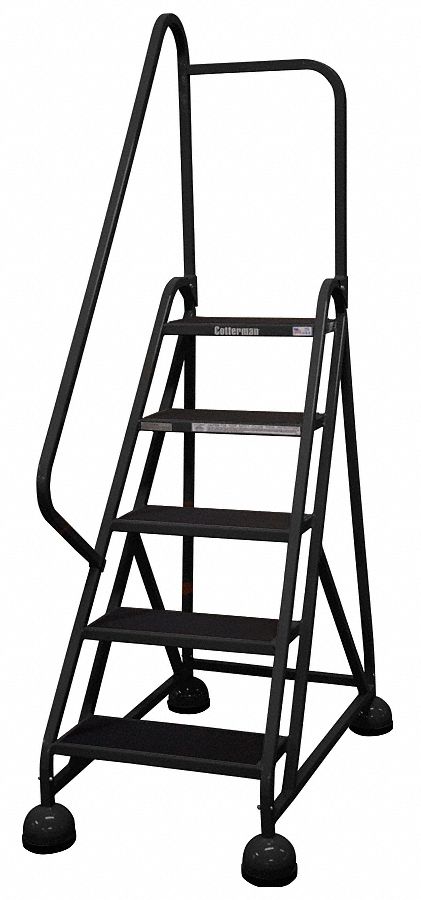 Rolling Ladder: 3.8 ft Platform Ht, Partially Assembled, Steel, Wt-Actuated Auto-Lock