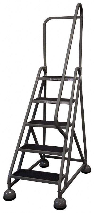 Rolling Ladder: 3.8 ft Platform Ht, Partially Assembled, Steel, Wt-Actuated Auto-Lock
