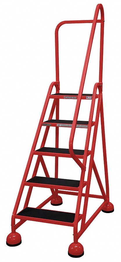 Rolling Ladder: 3.8 ft Platform Ht, Partially Assembled, Steel, Wt-Actuated Auto-Lock