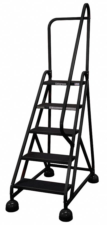 Rolling Ladder: 3.8 ft Platform Ht, Partially Assembled, Steel, Wt-Actuated Auto-Lock