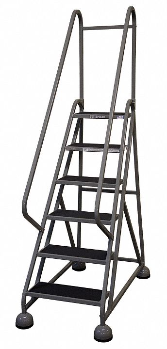 Rolling Ladder: 4.5 ft Platform Ht, Partially Assembled, Steel, Wt-Actuated Auto-Lock