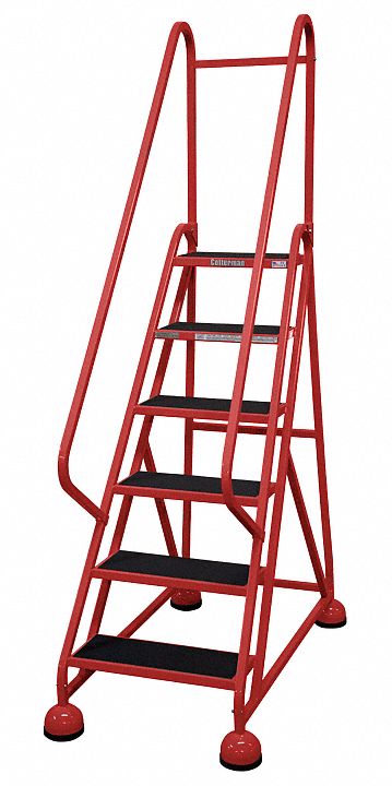 Rolling Ladder: 4.5 ft Platform Ht, Partially Assembled, Steel, Wt-Actuated Auto-Lock