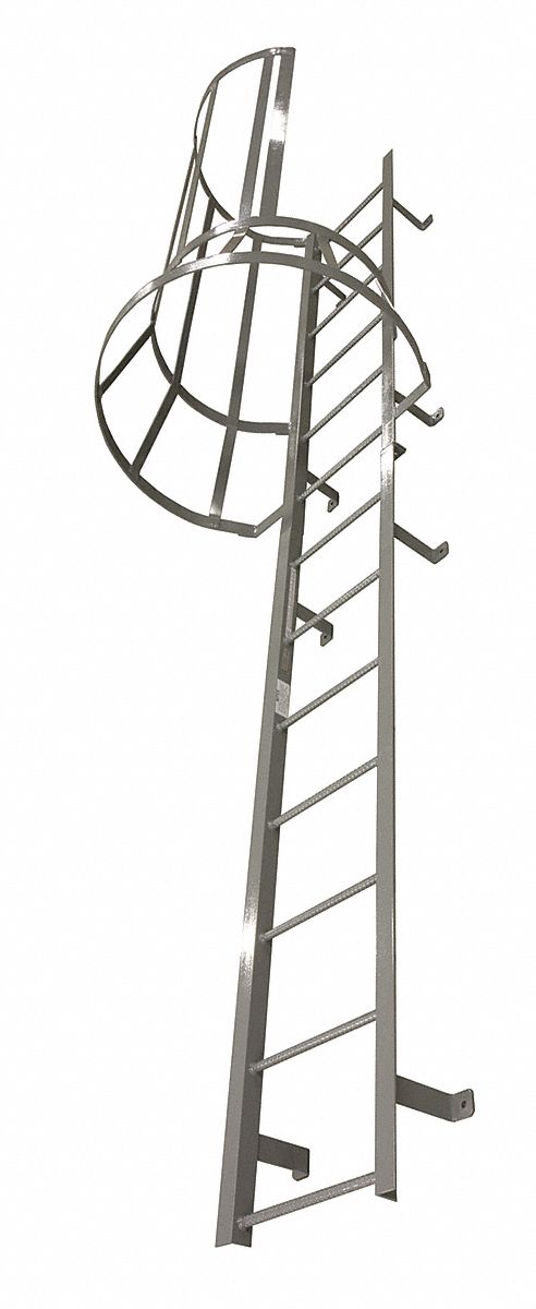 COTTERMAN 18 ft 3 in Steel Fixed Ladder with Safety Cage, Right Exit ...